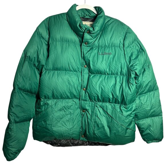 L.L. Bean Down Puffer Jacket Green Womens Size XL Snap Front Retro Classic Style - Picture 2 of 16